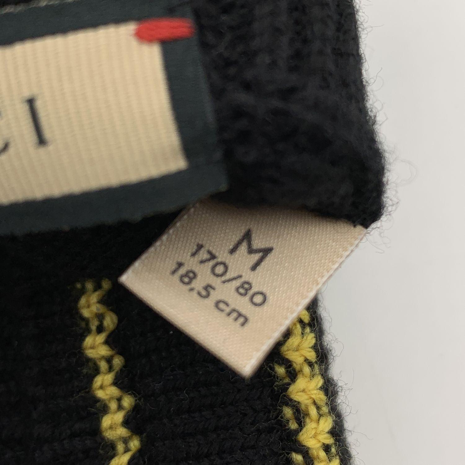 Gucci Negro Amarillo Lana y Cuero Unisex Logo Guantes de Punto Talla M en venta 1