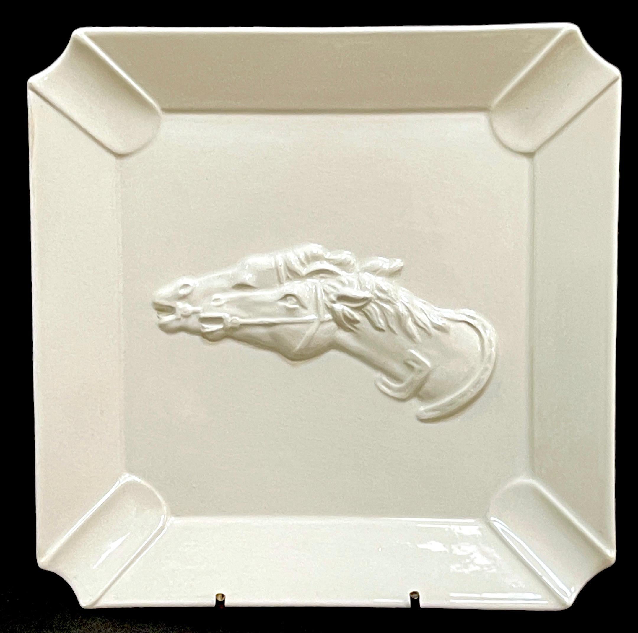 Suede Gucci Blanc de Chine Porcelain Horse Motif Ash/Cigar Tray/ Vide-Poche 