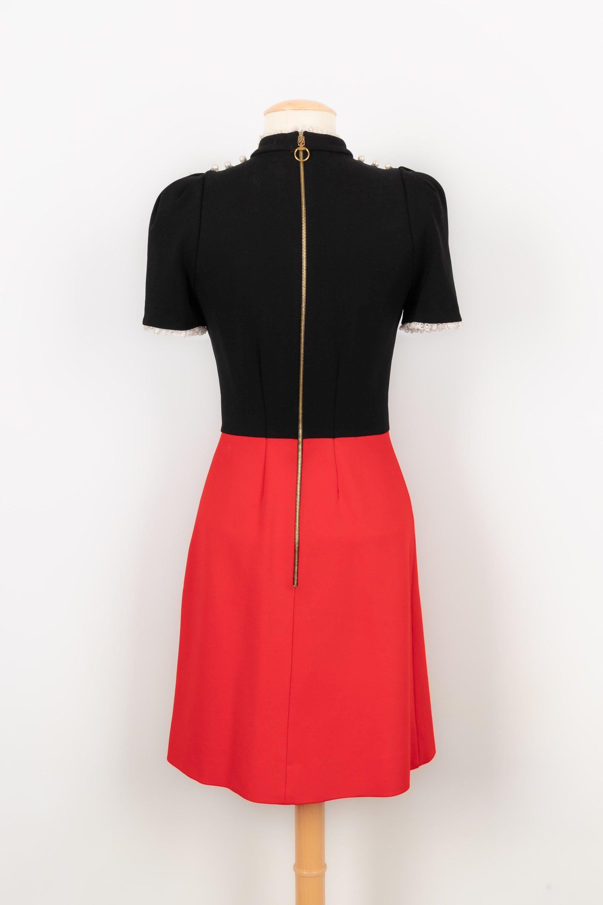 Red Gucci Blended Cotton Dress Sewn with Jewelry For Sale