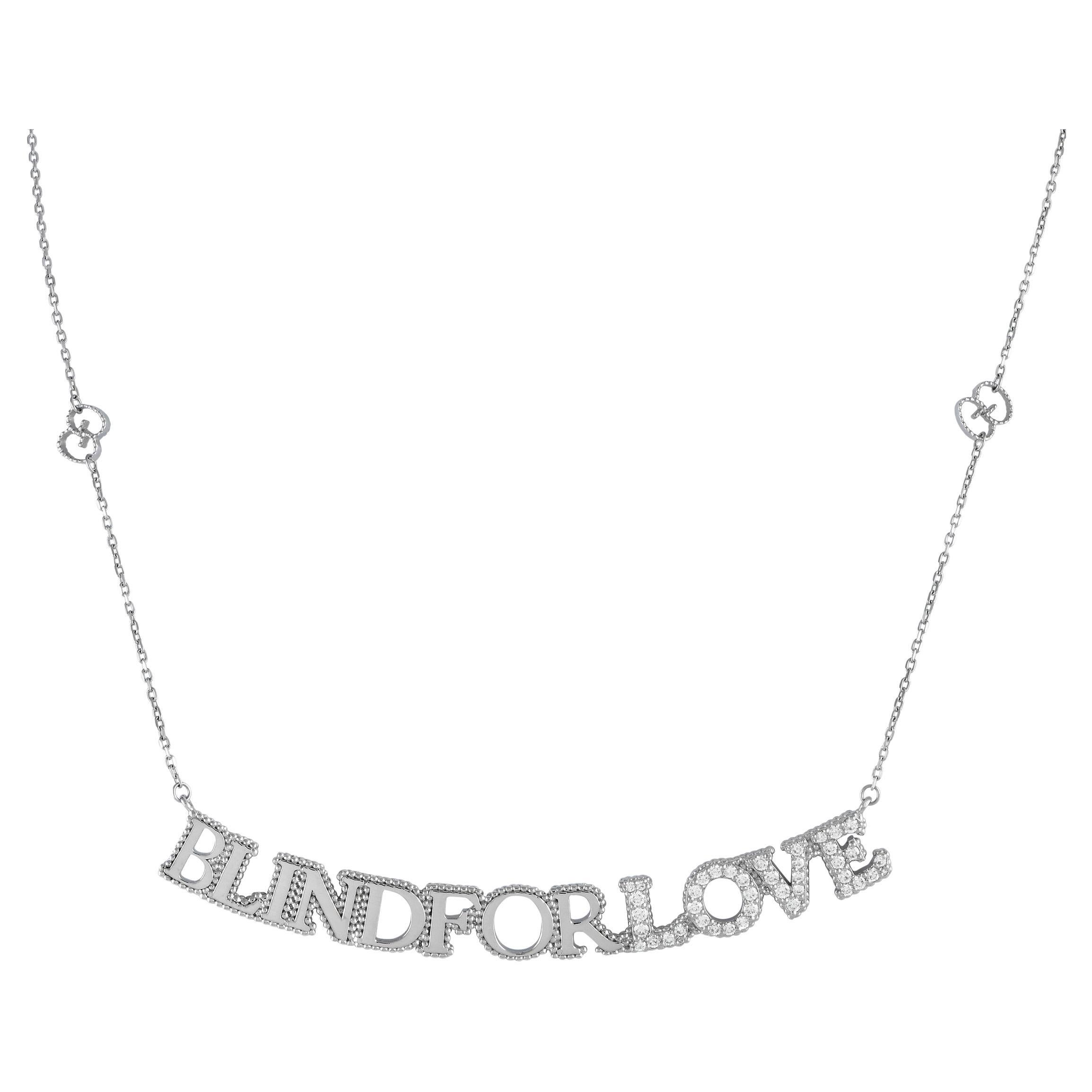 Gucci Blind for Love 18K White Gold 0.45ct Diamond Script Necklace GU10-100223 For Sale