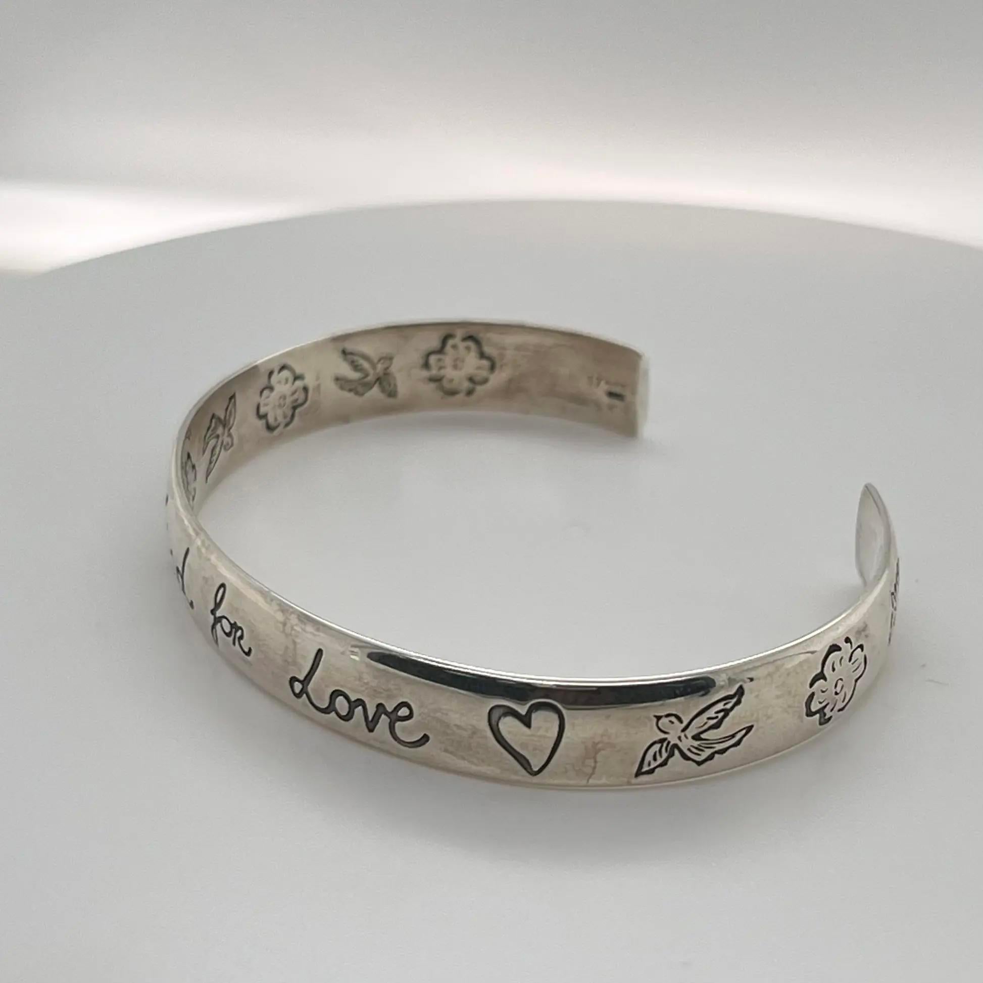 Moderne Gucci Blind For Love Bracelet manchette en argent sterling 925, taille 17 en vente