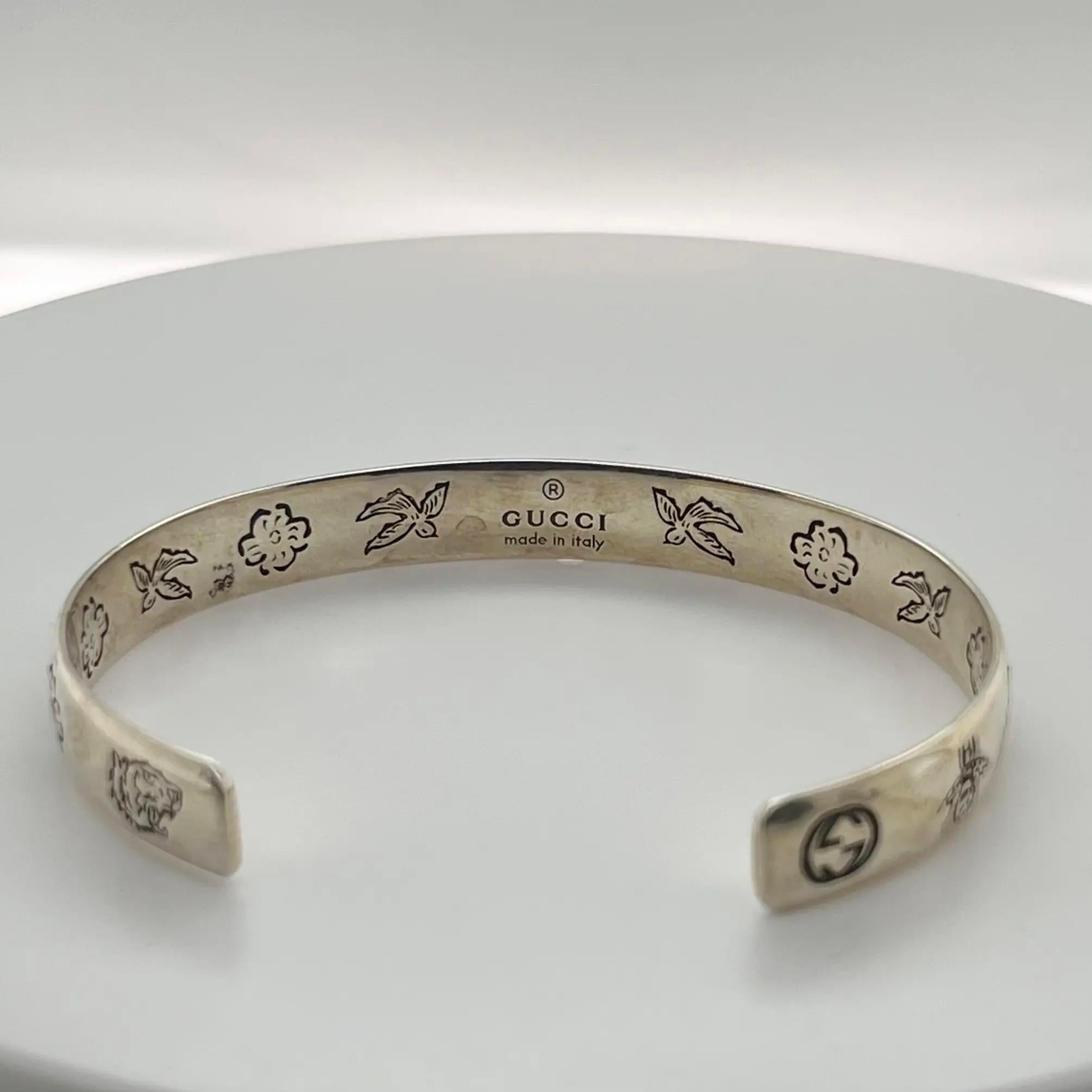 Moderne Gucci Blind For Love Bracelet manchette en argent sterling 925, taille 18 en vente