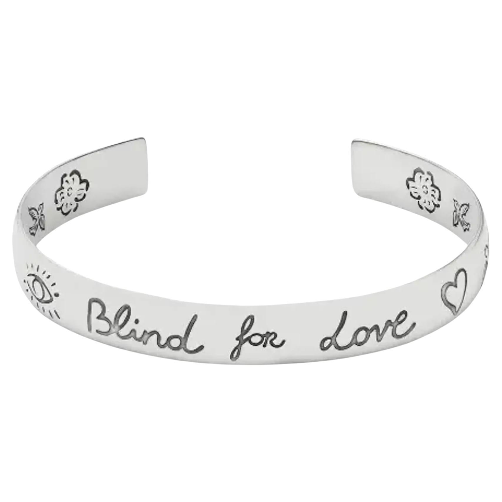 Gucci Blind For Love Bracelet manchette en argent sterling 925, taille 18 en vente