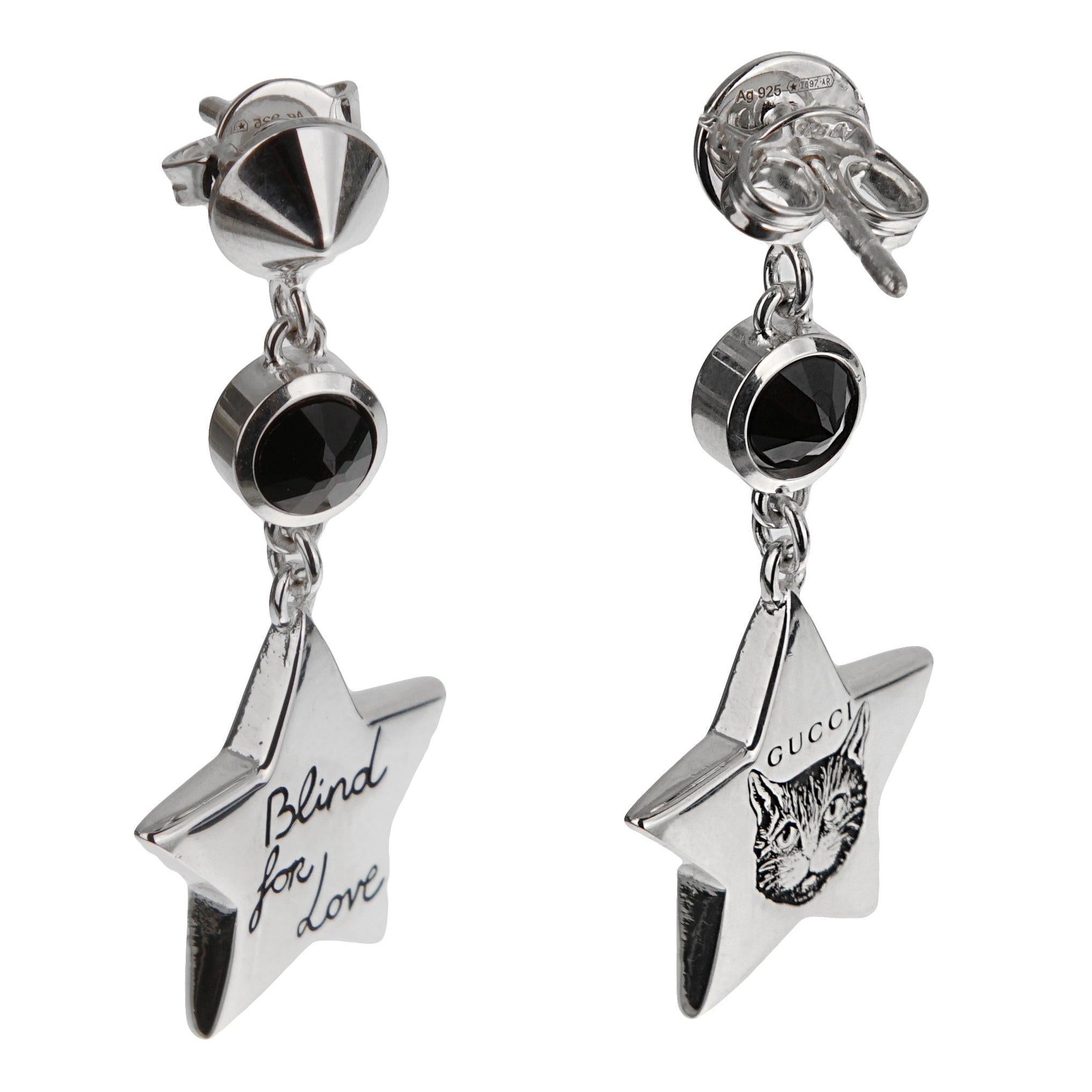 Orecchini in onice con stella felina "Blind for Love" di Gucci A. Silver