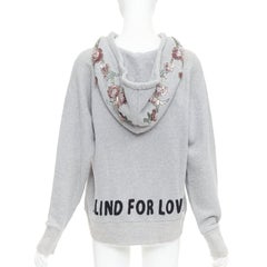 GUCCI Blind For Love grey cotton yellow tiger embroidered hoodie XS