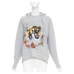 GUCCI Blind For Love grey cotton yellow tiger embroidered hoodie XS