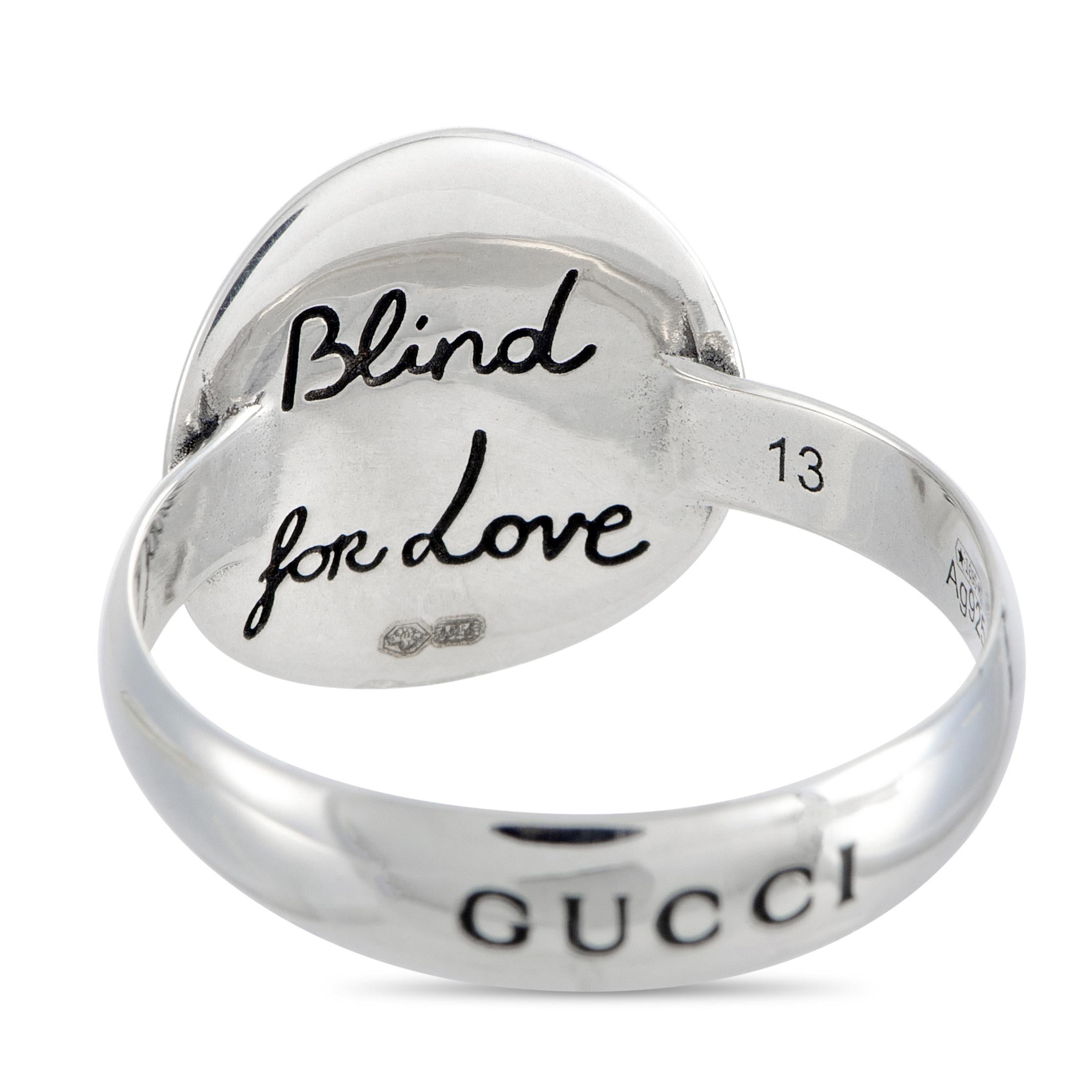 Gucci Blind For Love Silver Engraved Cat Motif Ring In New Condition In Southampton, PA