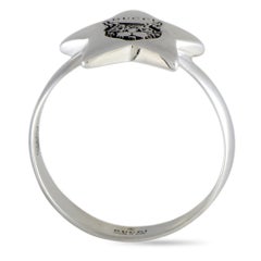 Gucci Blind for Love Silver Engraved Cat Star Motif Ring