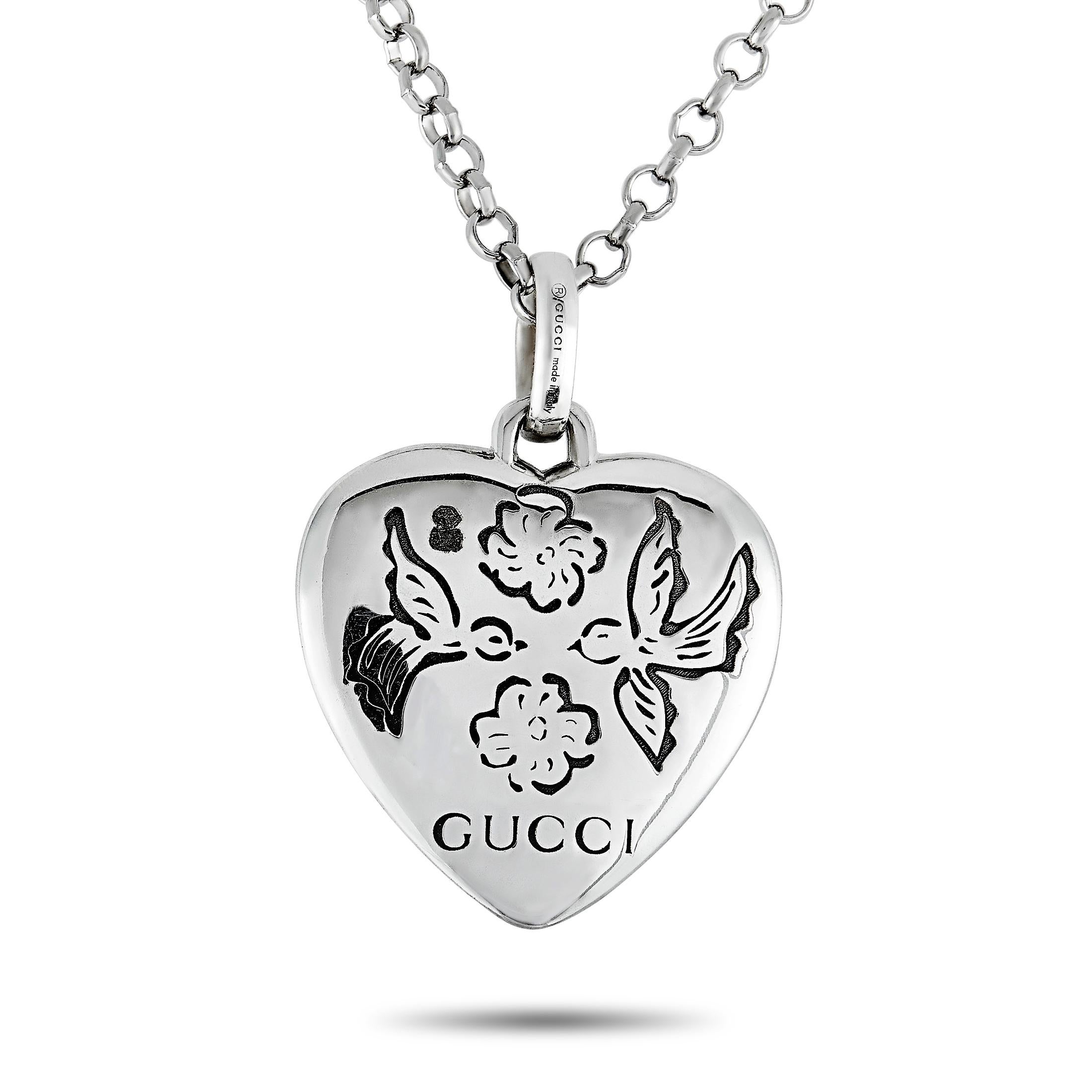 The Gucci “Blind For Love” necklace is crafted from silver and weighs 12 grams. The necklace boasts an 18” chain and a heart pendant that measures 1” in length and 0.75” in width.
 
 This item is offered in brand new condition and includes the