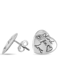 Gucci Blind For Love Silver Heart Stud Earrings