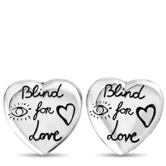Gucci Blind For Love Silver Heart Stud Earrings