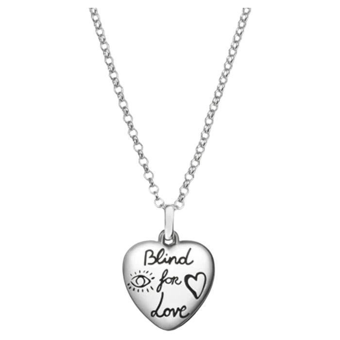 Gucci Blind for Love Sterling Silver Engraved Heart Necklace YBB455542001 For Sale