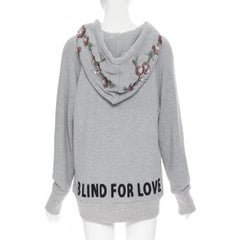 GUCCI Blind For Love Tiger sequins floral embroidered distressed hoodie S