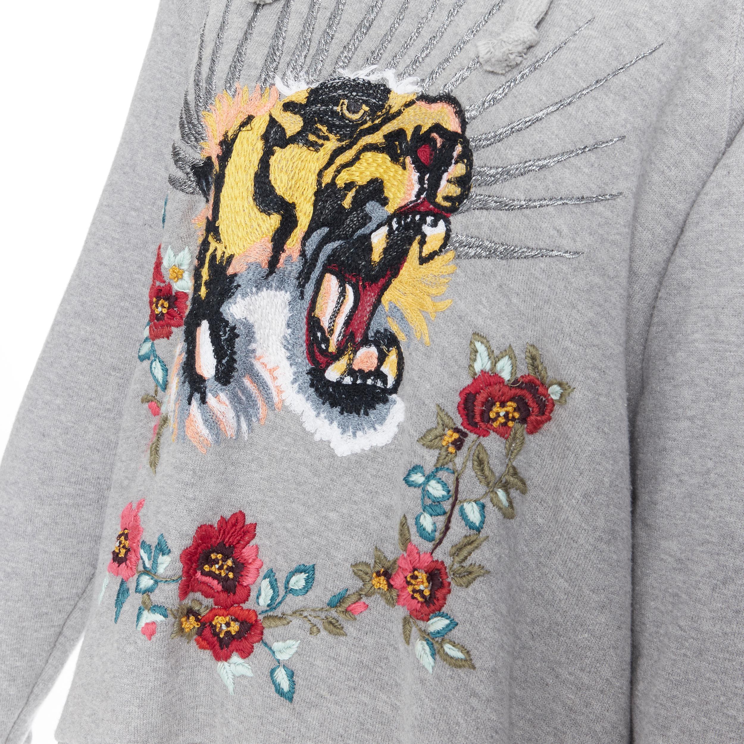Women's GUCCI Blind For Love Tiger sequins floral embroidered distressed hoodie S