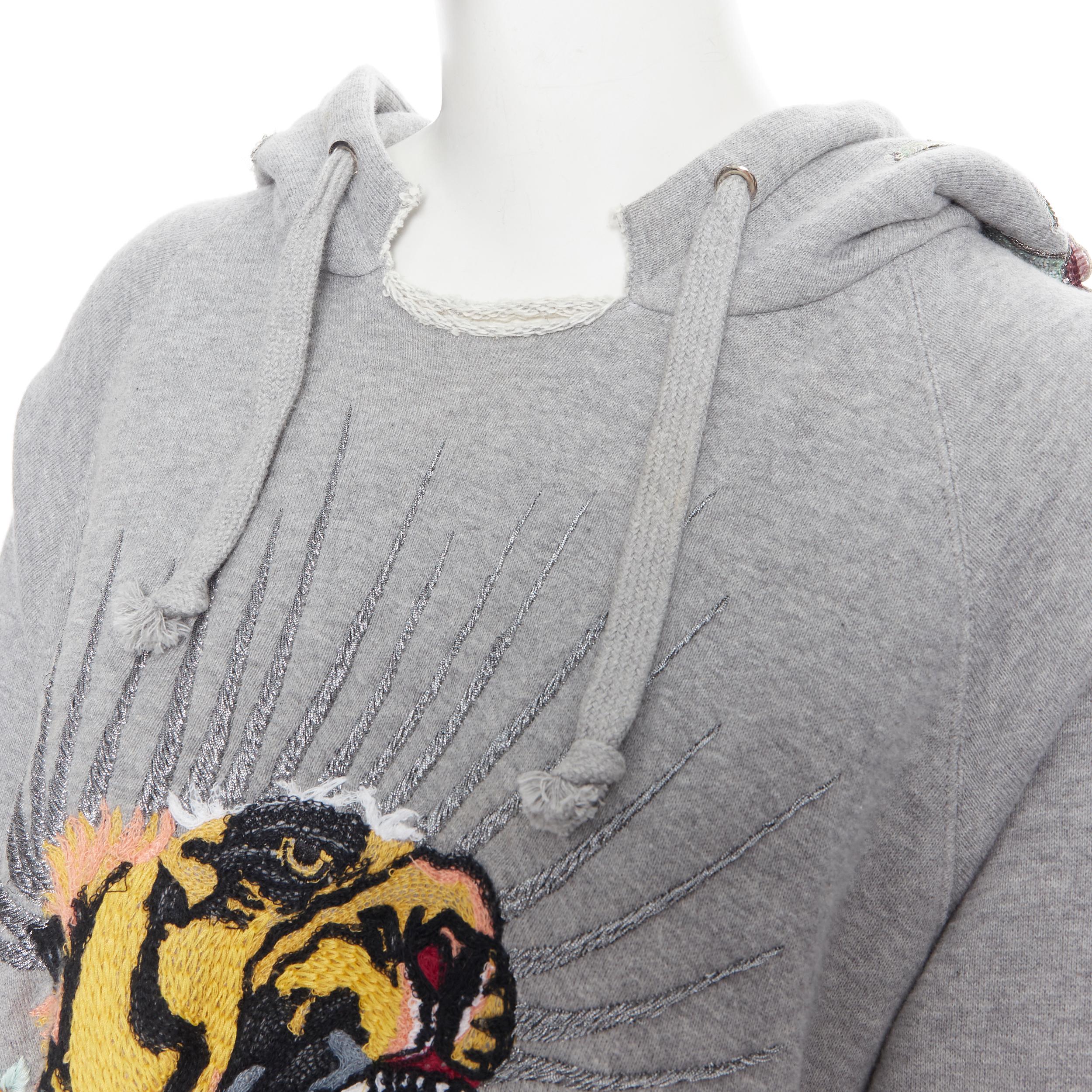 GUCCI Blind For Love Tiger sequins floral embroidered distressed hoodie S 1