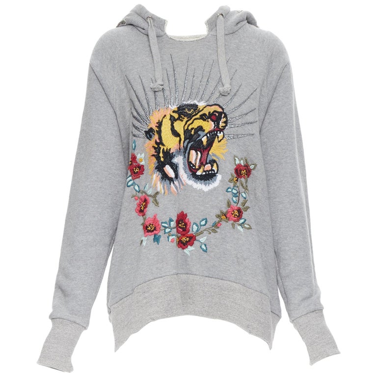 GUCCI Blind For Love Tiger sequins floral embroidered distressed hoodie S  at 1stDibs | gucci blind for love hoodie