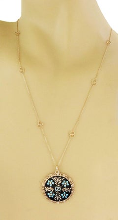 Gucci Bloom Enamel 18k Yellow Gold Floral Medallion Pendant Necklace 31"
