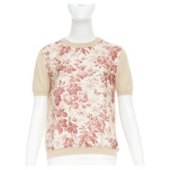 GUCCI Bloom floral butterfly silk print front wool knit sweater top M