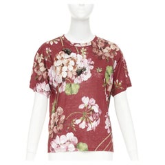GUCCi Blooms burgundy pink floral print cotton Embellished insect t-shirt M