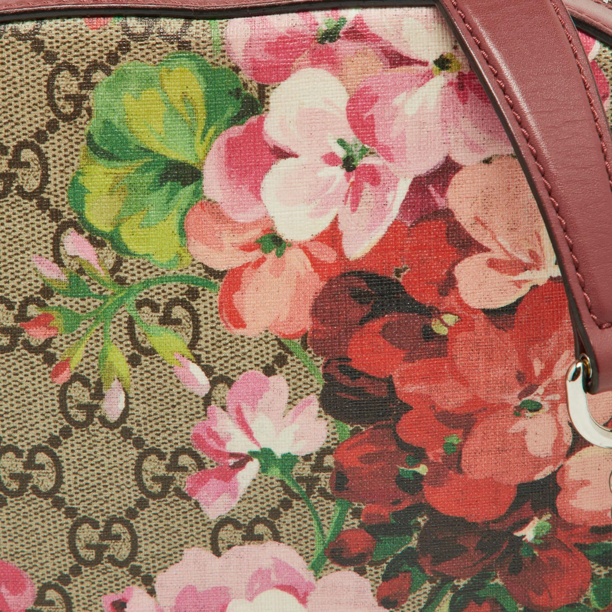 Brown Gucci Blooms Print GG Supreme Canvas and Leather Mini Chain Crossbody Bag