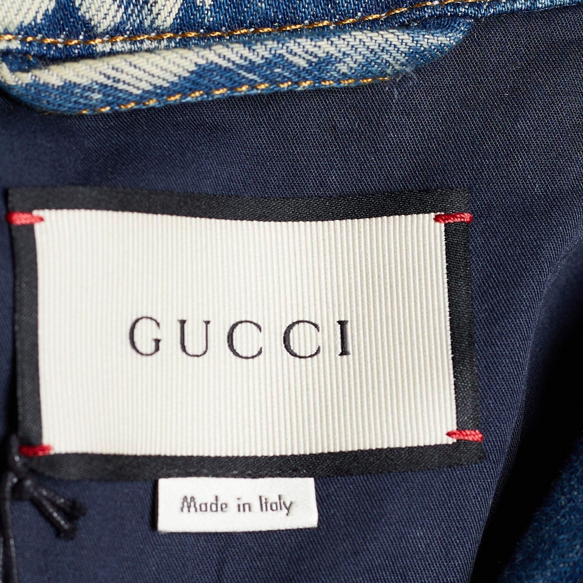 Women's Gucci Blue Acid Wash Denim Studded Denim Jacket S