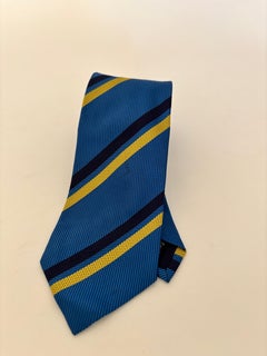 GUCCI Corbata de seda azul y dorada Diseño abstracto Italia años 90