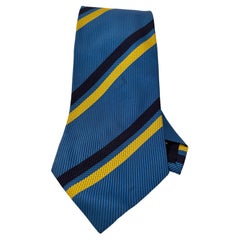 GUCCI Corbata de seda azul y dorada Diseño abstracto Italia años 90