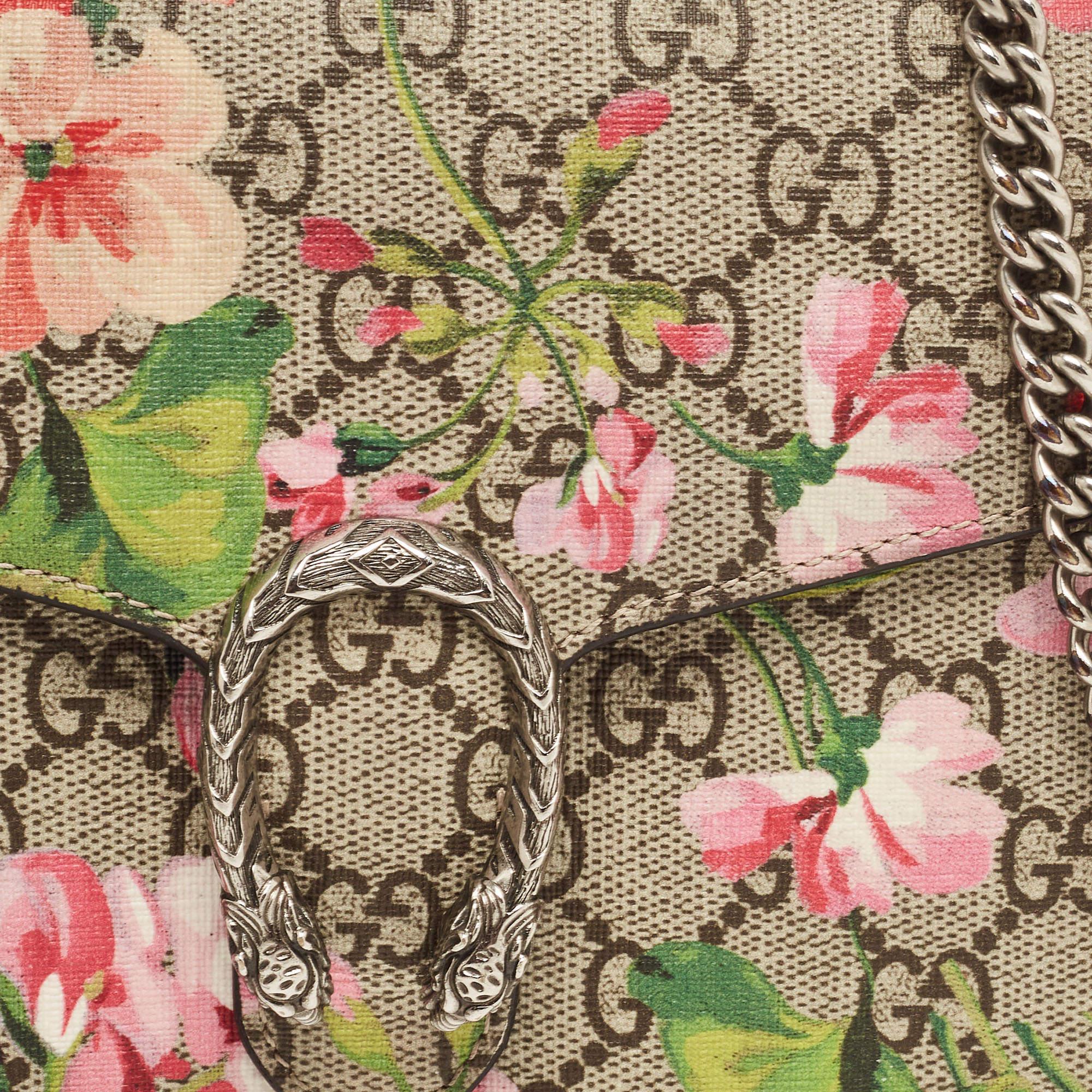 Gucci Blue/Beige GG Blooms Supreme Canvas and Leather Dionysus Wallet On Chain 3