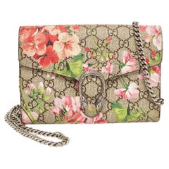 Gucci Blue/Beige GG Blooms Supreme Canvas and Leather Dionysus Wallet On Chain