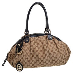 Gucci Blue/Beige GG Canvas And Leather Sukey Satchel