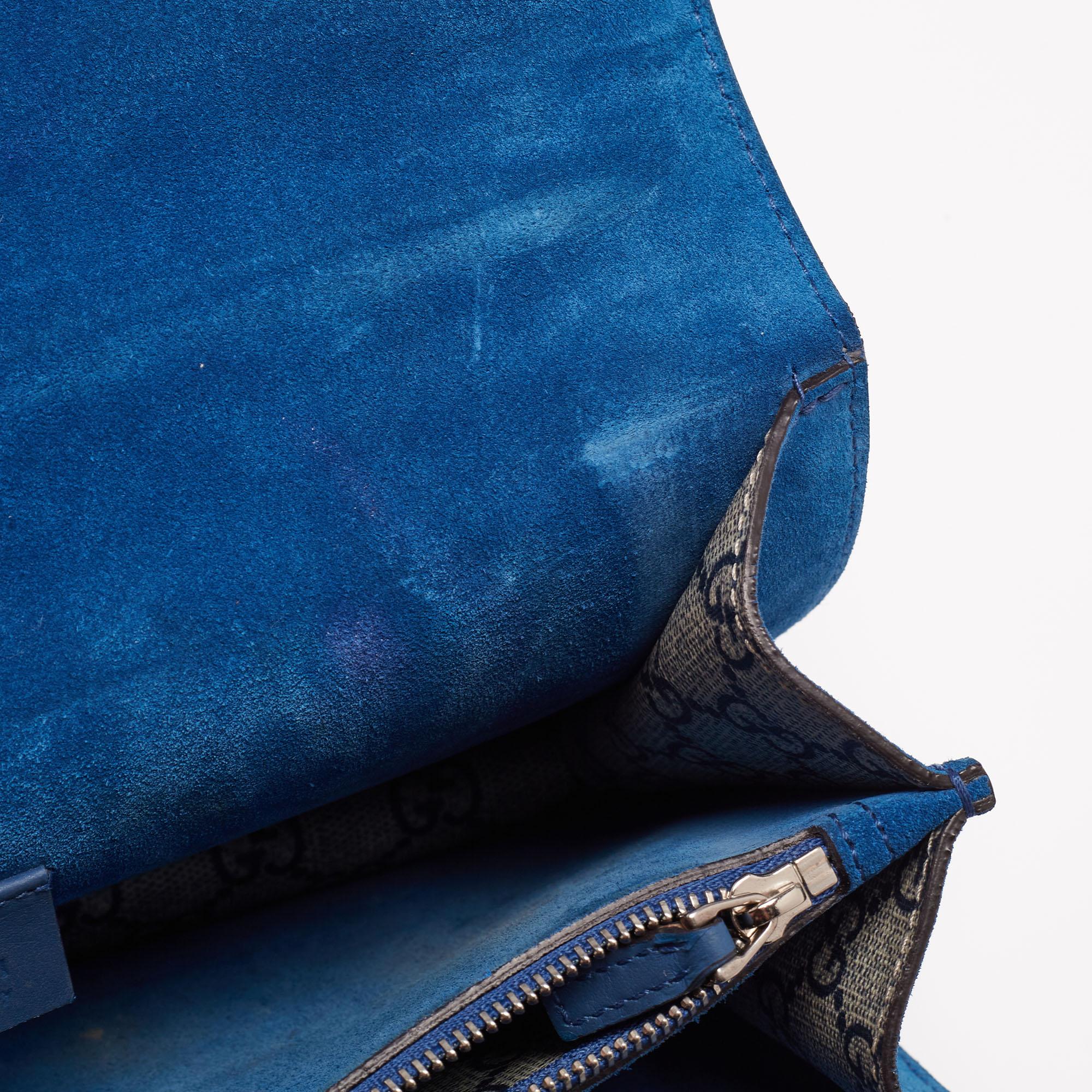 Gucci Blue/Beige GG Supreme Canvas and Suede Small Dionysus Blooms Shoulder Bag 2