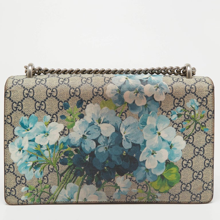 Gucci Blue/Beige GG Supreme Canvas and Suede Small Dionysus Blooms Shoulder Bag For Sale 6
