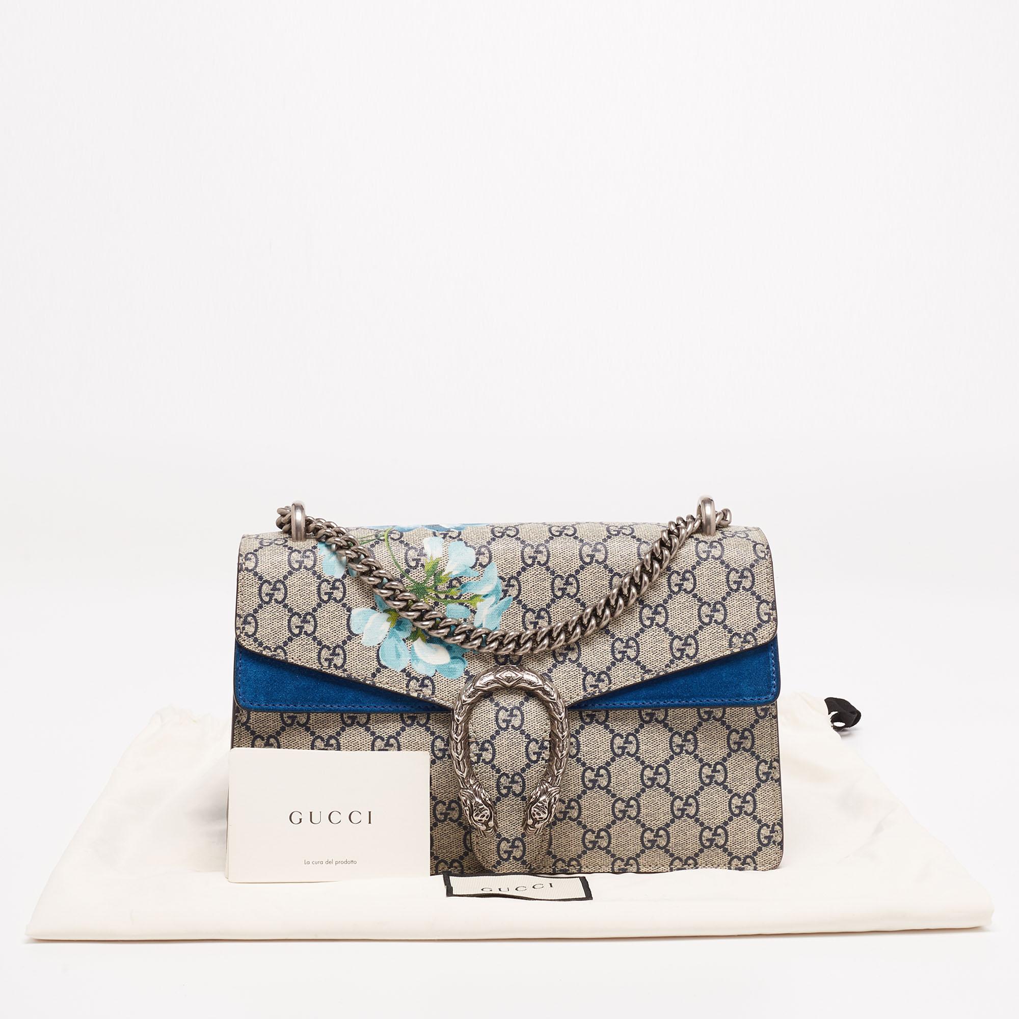 Gucci Blue/Beige GG Supreme Canvas and Suede Small Dionysus Blooms Shoulder Bag 3
