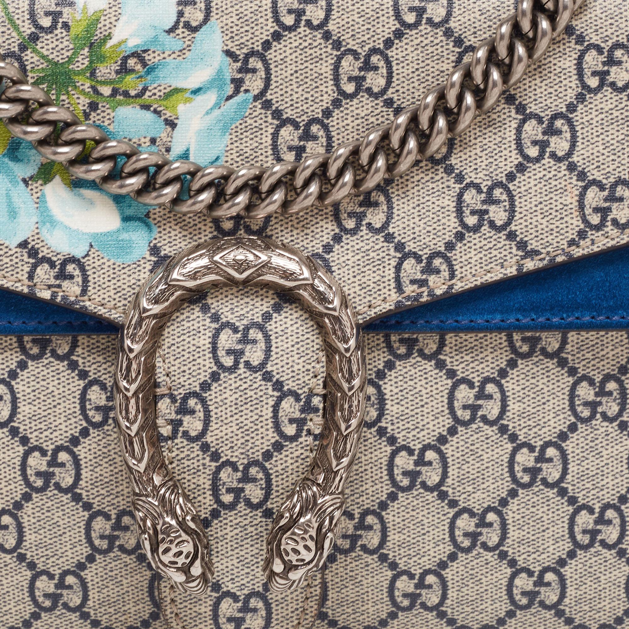 Gucci Blue/Beige GG Supreme Canvas and Suede Small Dionysus Blooms Shoulder Bag 4