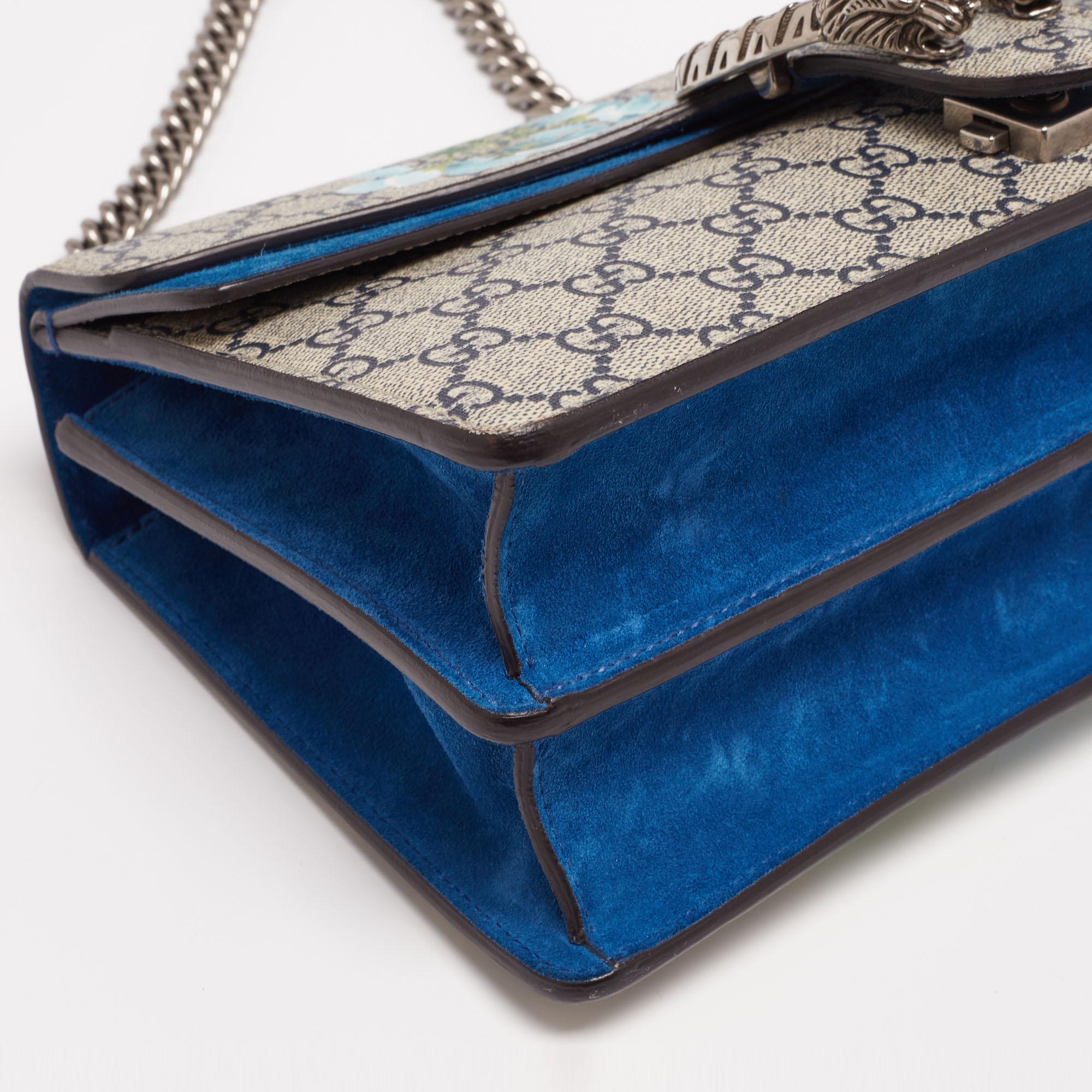 Gucci Blue/Beige GG Supreme Canvas and Suede Small Dionysus Blooms Shoulder Bag 6