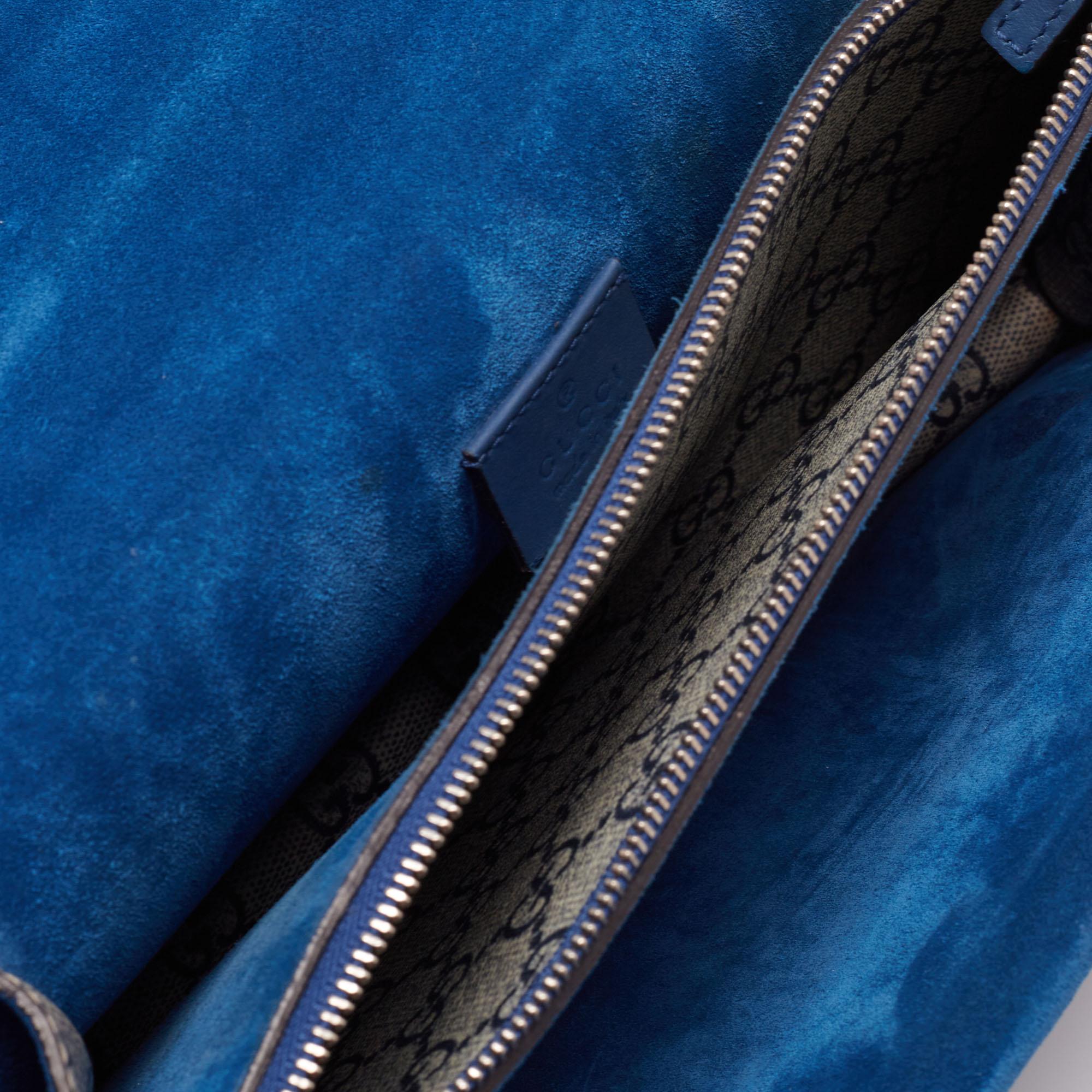 Gray Gucci Blue/Beige GG Supreme Canvas and Suede Small Dionysus Blooms Shoulder Bag