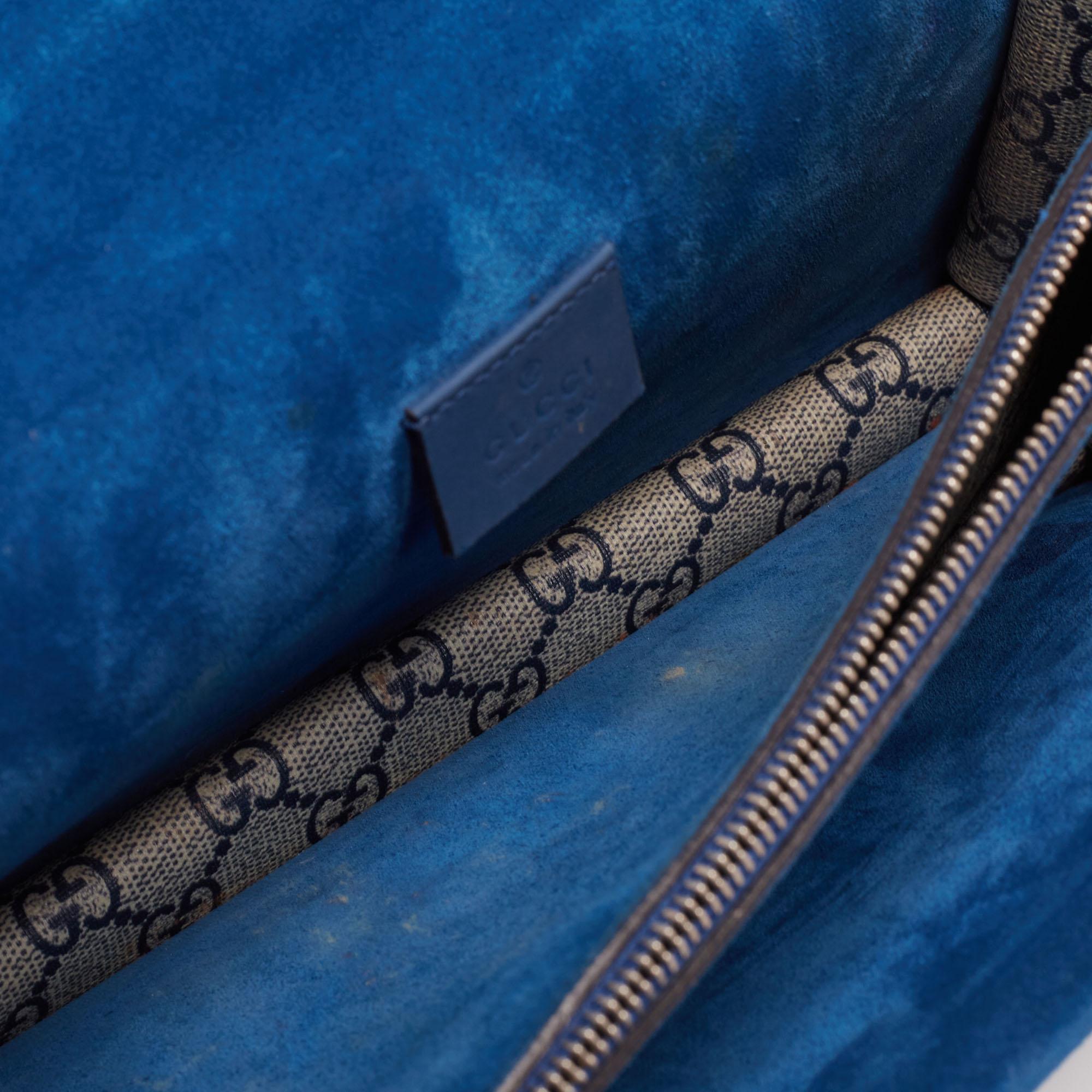 Gucci Blue/Beige GG Supreme Canvas and Suede Small Dionysus Blooms Shoulder Bag In Good Condition In Dubai, Al Qouz 2