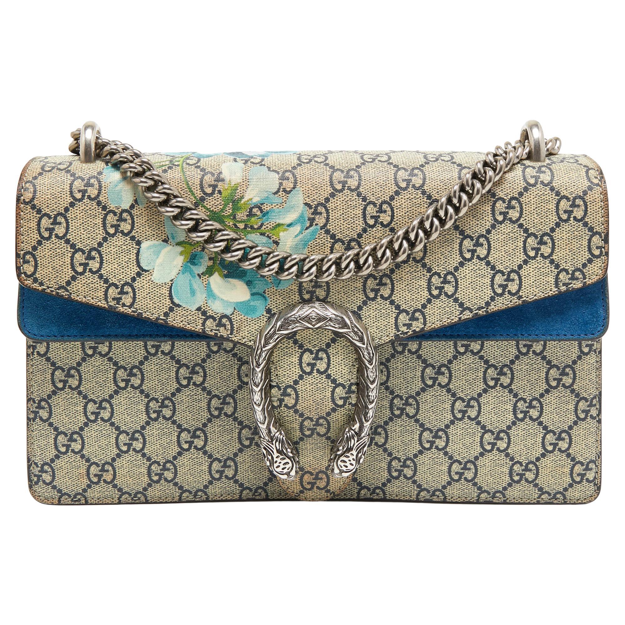 Gucci Blue/Beige GG Supreme Canvas and Suede Small Dionysus Blooms Shoulder  Bag For Sale at 1stDibs