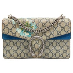 Gucci Blu/Beige GG Supreme Canvas and Suede Small Dionysus Blooms Borsa a tracolla