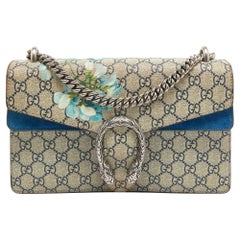 Kleine Dionysus Blooms Umhängetasche aus Segeltuch und Wildleder von Gucci in Blau/Beige