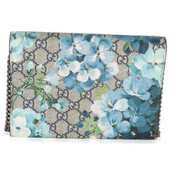 Gucci Blue Beige GG Supreme Canvas Blooms Dionysus Chain Wallet