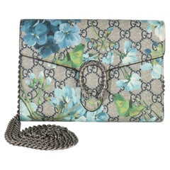 Gucci Blue Beige GG Supreme Canvas Blooms Dionysus Chain Wallet