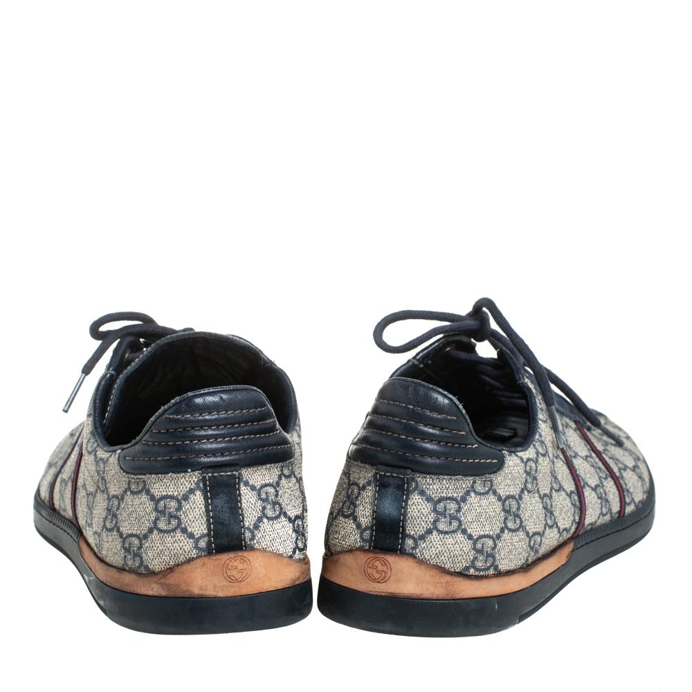 Women's Gucci Blue/Beige Guccissima Coated Canvas And Suede Low Top Sneakers Size 43.5