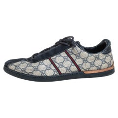 Gucci Blue/Beige Guccissima Coated Canvas And Suede Low Top Sneakers Size 43.5