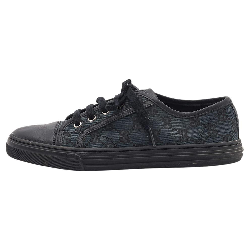 Gucci Blue/Black GG Canvas and Leather Low Top Sneakers Size 37 For Sale