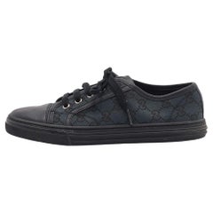 Used Gucci Blue/Black GG Canvas and Leather Low Top Sneakers Size 37