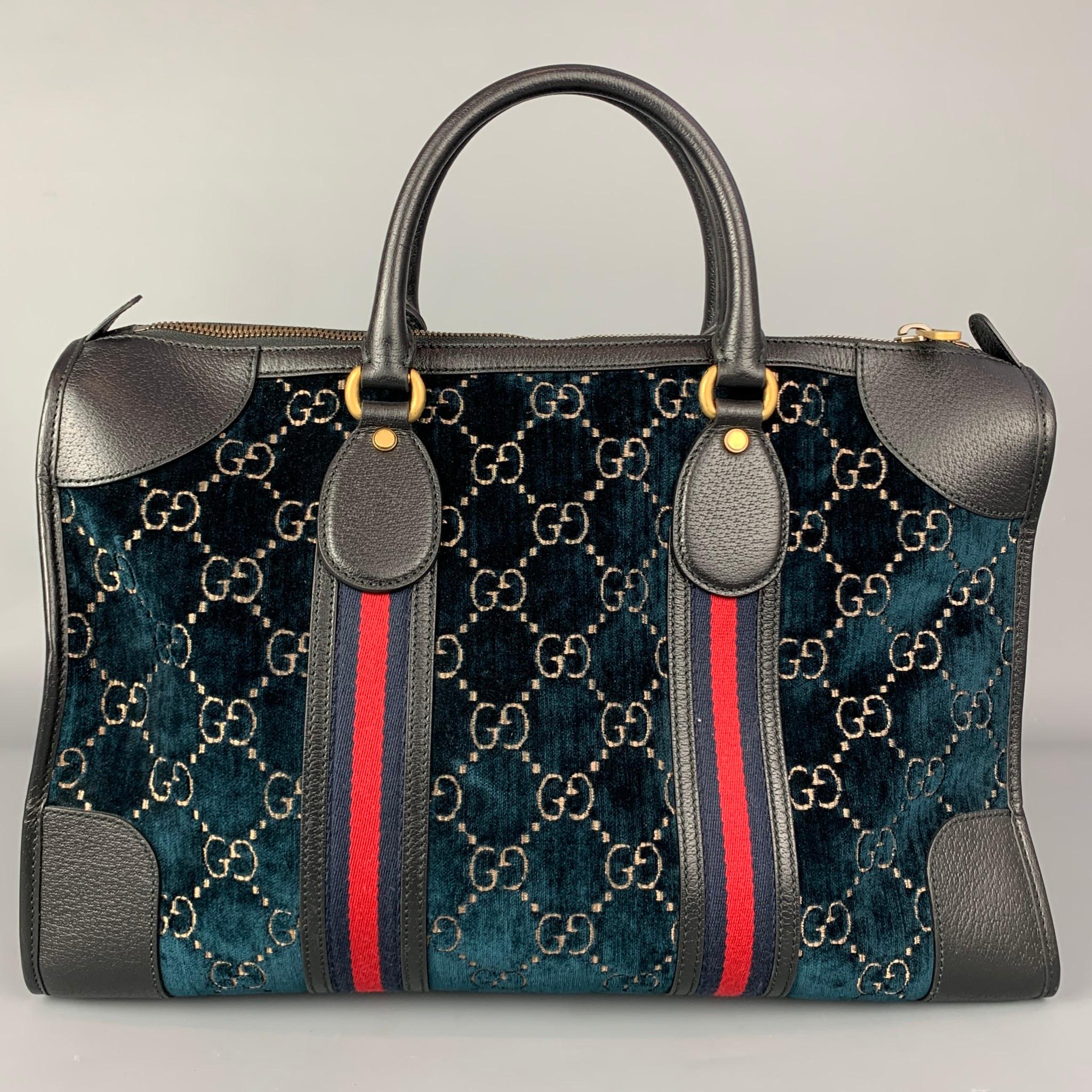 Femenino o masculino GUCCI Azul Negro GG Monograma Terciopelo Bolsa Duffle Boston Mediana