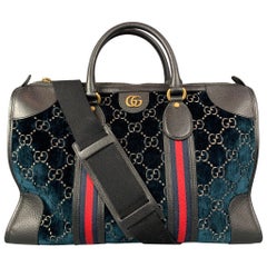 GUCCI Azul Negro GG Monograma Terciopelo Bolsa Duffle Boston Mediana