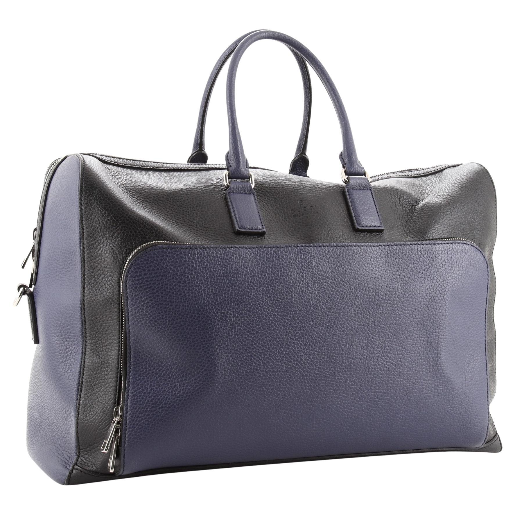 Gucci Blue Black Leather Cosmopolis Pocket Duffle Bag For Sale