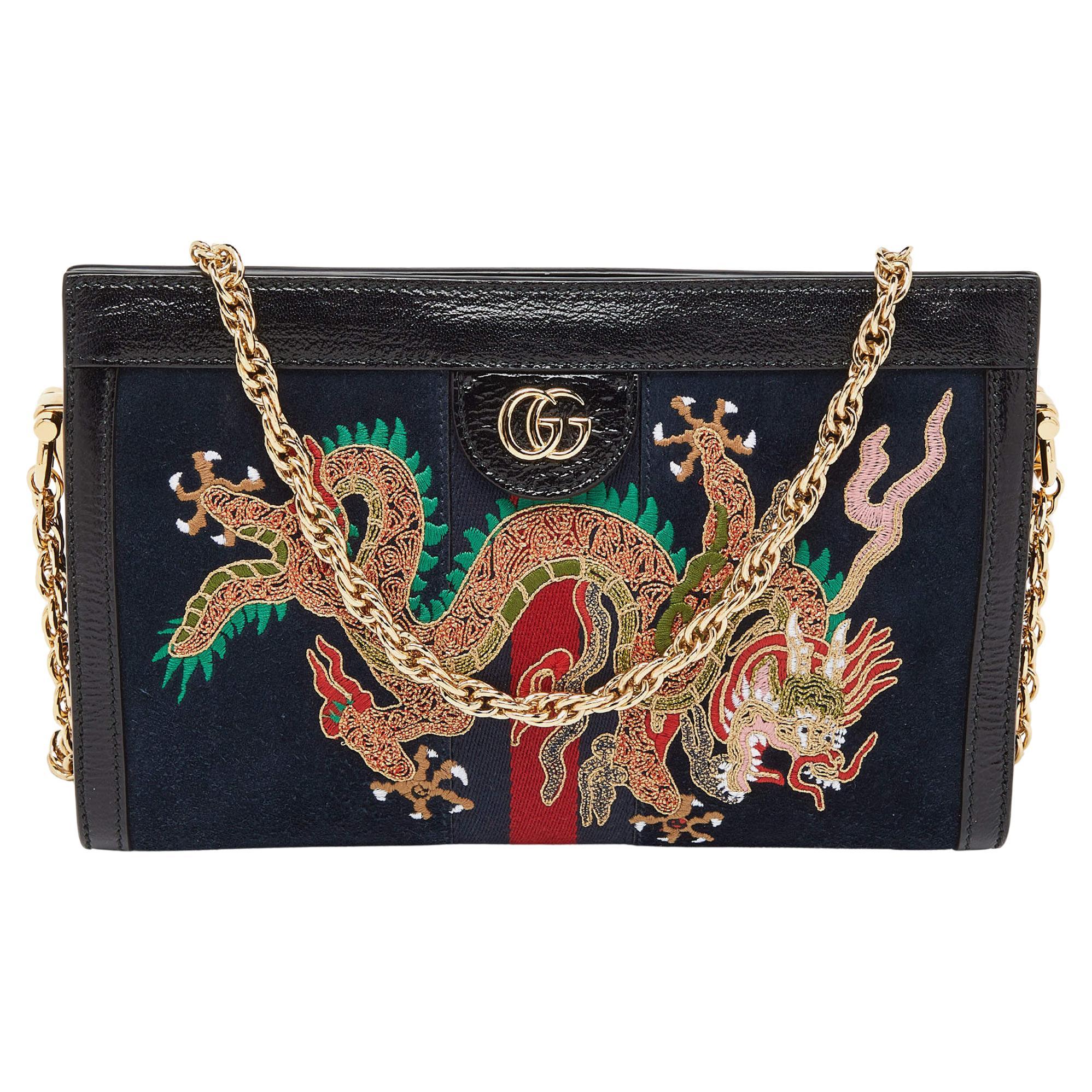 Gucci Blue/Black Suede andLeather Ophidia Chain Bag